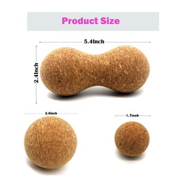 Rreadean Cork Massage Ball Set for Fascia Release After Exercise, Yoga,Trigger Point Therapy, Relax Muscles, and Relieve Stress,Set of 3 （5.4"*2.4"+2.4"+1.7" Lacrosse Massage Balls