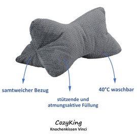 CozyKing Leseknochen Vinci Grau Nackenkissen Knochenkissen Nackenrolle Lesekissen Öko-Tex 100 Zertifiziert und 40°C waschbar - Kissen für Nacken, Knie oder Bauch zum Lesen oder Relaxen - 38x19x19 cm