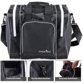 Athletico Athletico Bowling Bag for Single Ball - Single Ball Tote Bag With Padded Ball Holder - Fits a Single Pair of Bowling Shoes Up to Mens Size 14 (Black)