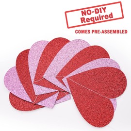 80 Pcs Valentine's Day Glitter Heart Garland - No DIY Needed, Red & Pink Hanging String Garland for Wedding, Anniversary, Birthday, Bridal Shower, Romantic Party Decorations