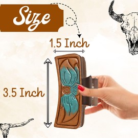 Merbaa Western Cowgirl Stuff Women's Leather Prairie Sunrise Claw clip 3.5" Rectangle Jaw Cowhide Hand Tooled Leather Patch Clips for Thick, Long, Short, Curly Hair Cowboy Fashion Claw Clip