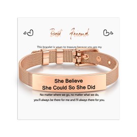 Friendship Bracelet, Friendship Gifts Rose gold Engraved Stainless Steel Bracelet for Women Sister Best Friend, Friendship Bracelets Thank You Gift for Birthday Graduation Christmas (Rosegold-1)