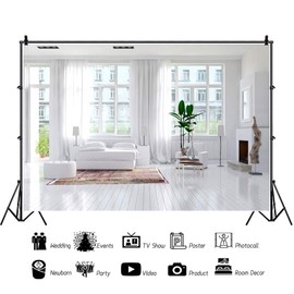 Qinunipoto Living Room Background Pure White Room Decor Backdrop Photography Backdrops 2.2x1.5m Wall Decor Background Portrait Portrait Home Photography Studio Commercial Celebration Activities Party Backdrops Non-Reflective Vinyl