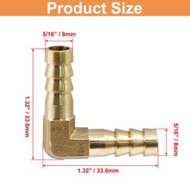 Hordion 2PCS 5/16" Hose Barb Fitting 90 Degree Elbow Connector, Right Angle Brass Barbed Fitting for Water Fuel Air