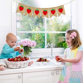 Rainlemon Pancarta de arpillera de Yute con diseño de Fresa para bebé y niña, decoración para Fiestas de cumpleaños
