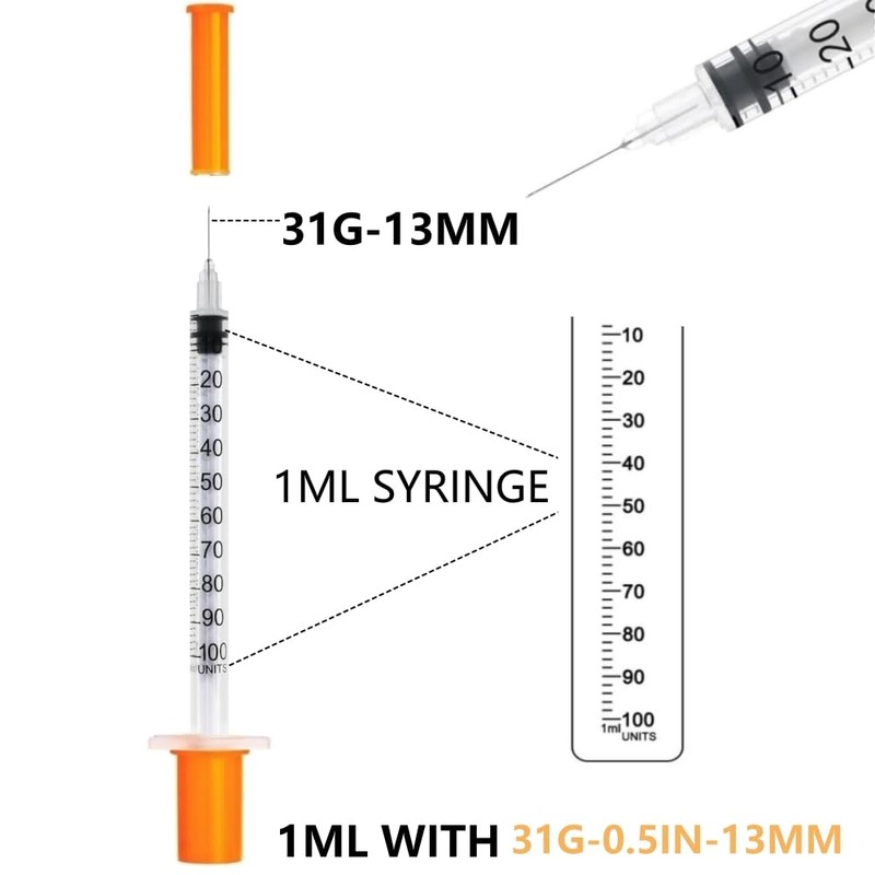 ZOGSNTON 1cc 1ml 30Gauge 1/2inch(13mm) Disposable Dispensing Lab Supplies Individually