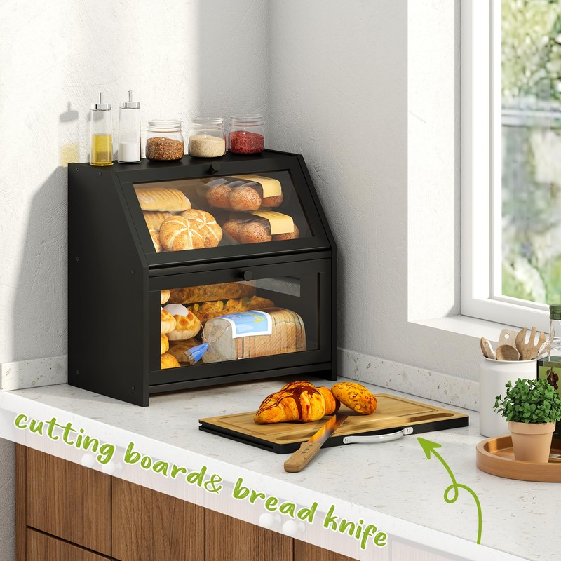 BMOSU Bread Box with Cutting Board Kitchen Bread Storage Organizer