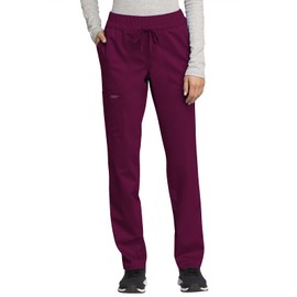 Cherokee Scrubs for Women Mid Rise Tapered Leg Drawstring Pant with 5 Pockets, Cargo Bottom with 2 Way Stretch Fabric - WW105P, M Petite, Wine