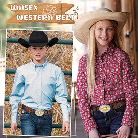 BELTROAD Kids Western Belt for Boys Girls Embossed Cowboy Cowgirl Genuine Leather Kid Western Buckle Belts for Jeans Gifts