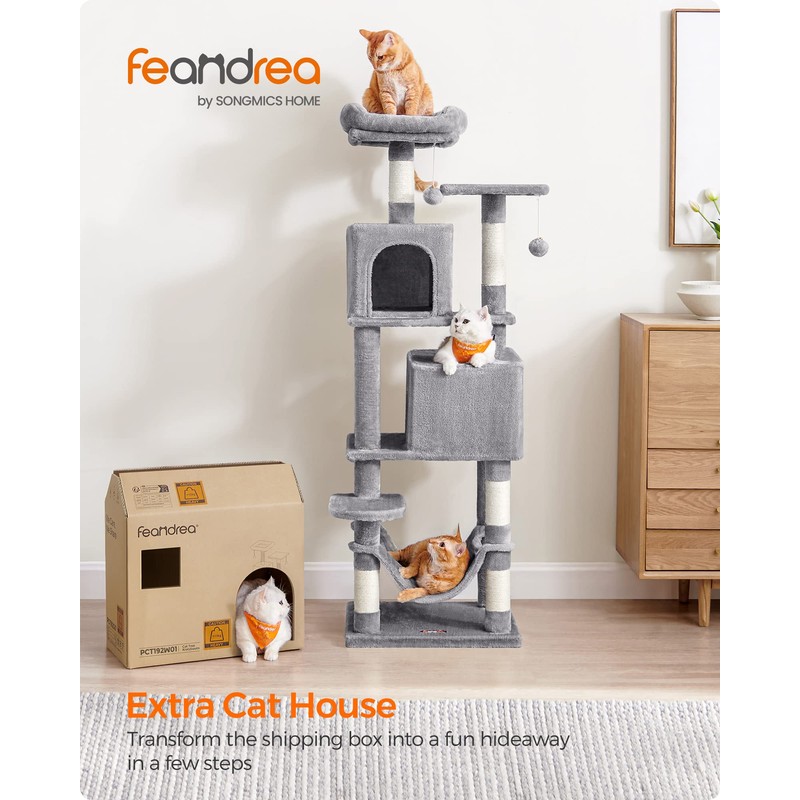 Feandrea Cat Tree, 61-Inch Cat Tower for Indoor Cats, Plush