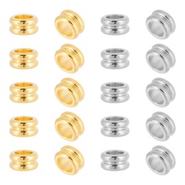DICOSMETIC 60 Pieces 2 Colours 8 mm Stainless Steel Grooved Column Beads European Loose Spacer Beads Large Hole Beads Metal Sliding Beads Metal Loose Beads for DIY Jewellery Making Hole: 5 mm