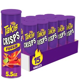 Takis Fuego Crisps 15 ct, 5.5 oz Sharing Size Tray, Hot Chili Pepper & Lime Flavored Extreme Spicy Potato Crisps