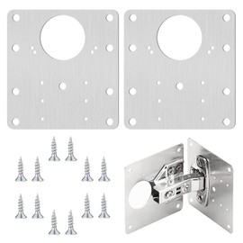 Set of 2 Cabinet Hinge Repair Plate, Stainless Steel Kitchen Hinge Repair Kit, Screw-On Hinge Repair Plate with Hole for Wooden Doors, Cabinet, Furniture