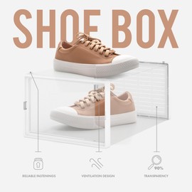 Gr3n House 12 pack Crystal Clear Shoe Storage Boxes, Ceramic White Stackable Shoe Storage – Shoe Organizer Space Saver for Closet, Bedroom. Plastic Shoe Box for Size up to US 11 (white) Sneaker Boxes