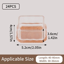 COEWUR Stuhlbeinkappen Rechteckig Transparent Stuhlbeinschoner Gummi Filzgleiter Schutzkappen für Stuhlbeine Hartholzböden Laminat und Fliesenböden (Fit: Länge 40-46mm, Breite 30-36mm)