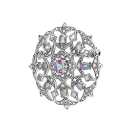 Esse Marcasite Sterling Silver Mystic Topaz Fancy Flower and Garlands Round Marcasite Brooch