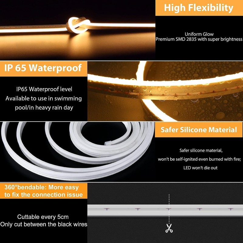 Lamomo LED Neon Lights, 24V Warm White Dimmable LED Rope