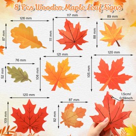 Yookeer 8 Pcs Fall Decor Wooden Maple Leaves Decorations for Home Fall Leaves Thanksgiving Wooden Table Signs 3D Autumn Baby Shower Table Centerpieces for Vintage Harvest Tiered Tray Party Decor