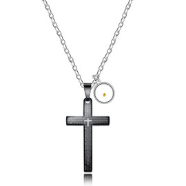 Uloveido Stainless Lord Prayer Necklace Black Cross Pendant with Mustard Seed Round Charms Y632-Y675 (Black, Round)