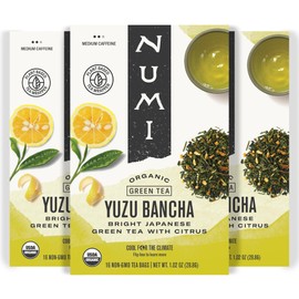 Numi Organic Yuzu Bancha Japanese Green Tea, 48 Green Tea Bags, Micro-Plastic Free