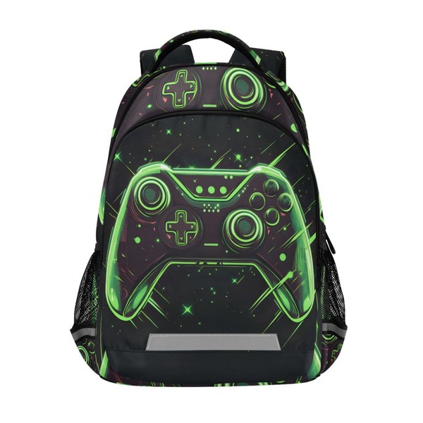 Joystick Gamepad Green Backpack 3rd 4th 5th Grade School Bookbags