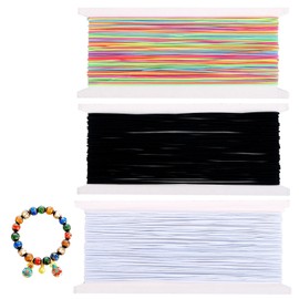3 Rolls of Elastic Band for Bracelets, Elastic Band 1 mm x 20 m, Bead Cord Elastic Thread, Rubber Cord for DIY Jewellery Making, Bracelets, Necklaces, Crafts (Black, White, Colourful)
