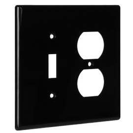 Bates- 2-Gang Combination Wall Plate, 4.88"x 4.96"/Mid-Size, Black, Toggle Light Switch/Duplex Receptacle Outlet, 2 Gang Wall Plate for Electrical Outlets, Double Outlet Cover Plate