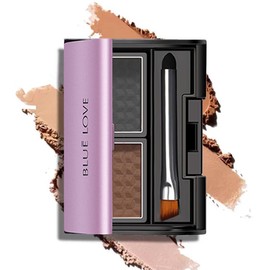 BLUE LOVE 2 Color Eyebrow Powder Palette with Brush - Effortless Application for Natural-Looking Eyebrows, Waterproof Eyebrow Makeup Kit - Color: Light Brown & Dark Brown