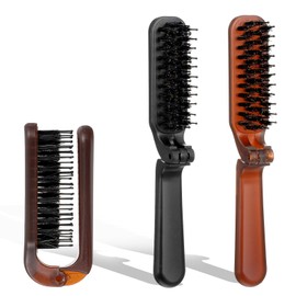 KFHENSOMR Travel Folding Hair Brush 2Pcs Mini Collapsable Portable Anti-Static Hairbrush Comb with Boar Bristles Small Compact Pocket Size Brush Styling Tool for Men Women Kids Wet/Dry Hair