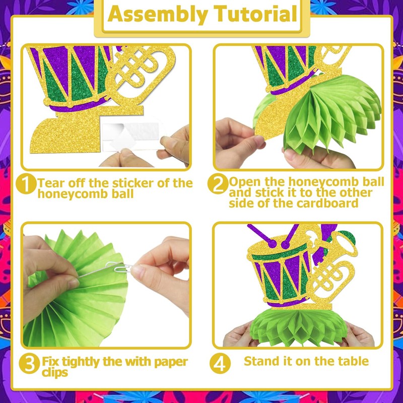 KEWUFD 8PCS Happy Mardi Gras Honeycomb Centerpieces Mardi Gras Decorations