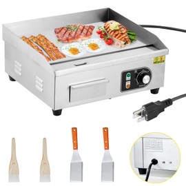 GarveeTech Commercial Electric Griddle, 22" Teppanyaki Grill, 1600W Electric Flat Top Grill, Stainless Steel Electric Countertop Griddle, 122°F-572°F Countertop Griddle for Pancake, Chicken (w/PLUG)