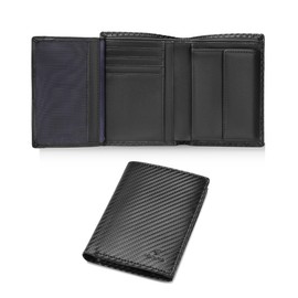 KLOMORE Men's Leather Small Wallet (Airtag Not Included) Slim Wallet with Coin Compartment RFID Protection Wallet Card Holder Genuine Leather Wallet Credit Card Holder, Carbon fibre black, Minimalist