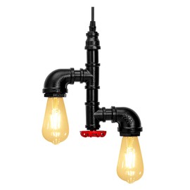 Kawell Vintage Pendant Light Fixtures Industrial Retro Ceiling Chandelier Creative Water Pipe Hanging Light Fixtures Art Deco Iron E26 60W Max for Bedroom Cafe Bar Restaurant Kitchen, Black Color