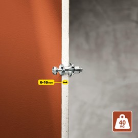 Rapid Cavity Dowel Metal with Screw for Single-Layer Plasterboard and Plasterboard (6-16 mm), Load Capacity 40 kg, Pack of 10 Metal Cavity Dowels, Set with Drill and PH2 Screw Bit