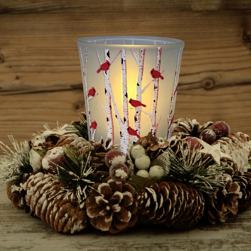 Cardinals Christmas Lighted Candle Holders - Cardinals on Birch Branches