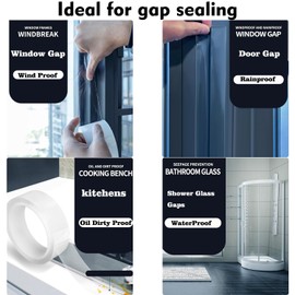 Transparent Window Weather Sealing Tape 2 Inch x 66 FT Weather Stripping Residue-Free Clear Window Insulation Tape for Doors Windows and Shower Glass Gaps (2 in * 66 FT)