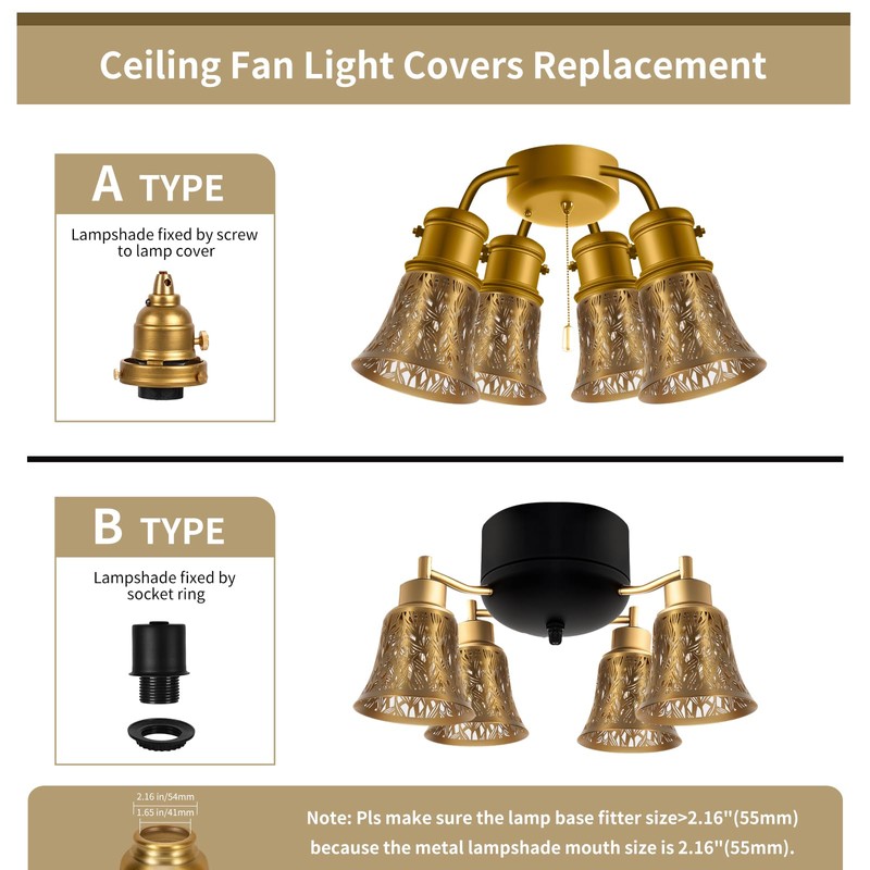 Pendant Light Shades, 4 Pack Ceiling Fan Light Shade Replacements
