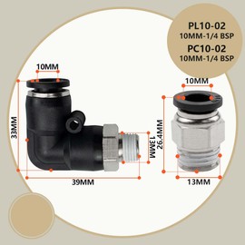 Bwintech 10 Pcs 10mm Tube to 1/4" Male BSP Thread Straight & 90 Degree Elbow Push in Connect Pneumatic Fitting,PL10-02/PC10-02 Quick Release Air Line Adapter