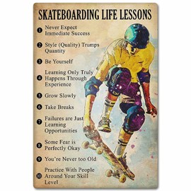 JIUFOTK Skateboarding Life Lessons Metal Signs Wall Decor Skateboard Boy Tin Poster Bathroom Decor Bedroom Decor Plaque 8x12 Inches