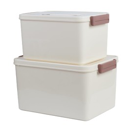 PENCK Portable Plastic Storage Bins, 2pcs Stackable Storage Container with Handle & Lids, Multi-Purpose Home Utility Box for Organizing Stationery, Snacks, Art Craft Supplies (10L&16L)