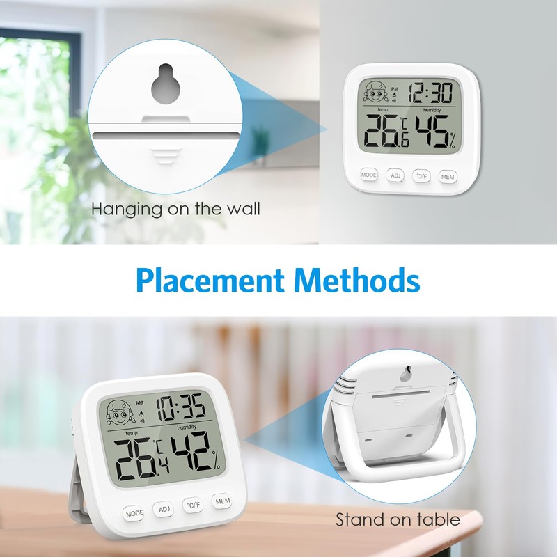 Brifit Digital Thermometer Hygrometer Alarm Clock, Mini Room Thermometer Indoor