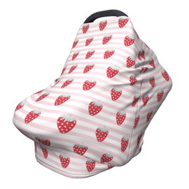 Strawberry Pink Stripe Baby Stuff Car Seat Cover,Nursing Cover for Mom Breathable Stroller Cover Multi-Use Car Seat Canopy Carrier Covers for Girls Boys