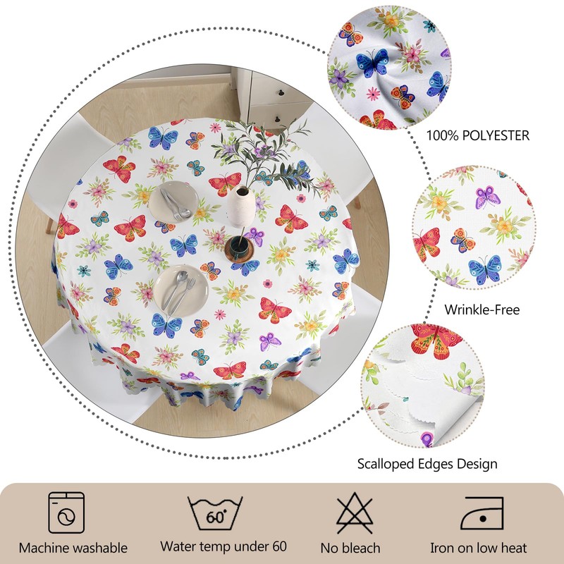 Round Tablecloth 150cm Butterfly Tablecloths Polyester Wipe Clean Table Cloth