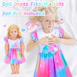 Sylfairy Doll and Girl Matching Nightgown Unicorn Outfit Princess Pajamas Night Dress for Girls and 18" Dolls Clothes Pink