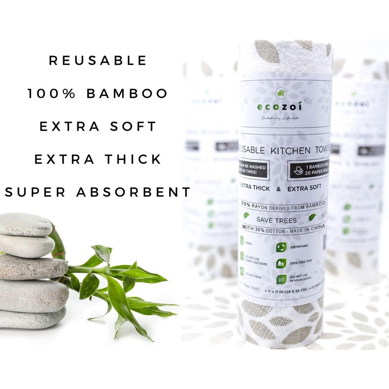 Ecozoi Bamboo Rayon Reusable Towels - 4 Pack | Equivalent