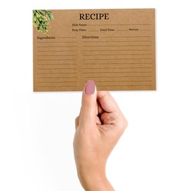 Inkdotpot 4x6 Inch Recipe Cards (Set of 50), Thick Double Sided Premium Card Stock- Modern Style Kraft Recipe Notecards for Weddings- Bridal- Baby Shower - Greenery Theme