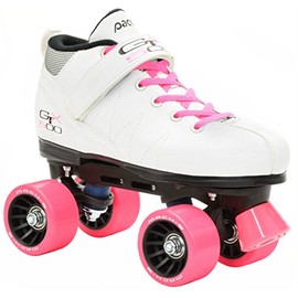 Pacer Mach-5 White Pink Speed Skates - Mach5 GTX500 Quad Roller Skates - Mens 10 / Ladies 11