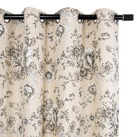 Linen Farmhouse Curtains for Living Room 84 Inch Length Floral Printed Light Filtering Peony Flower Patterned Drapes Grommet 2 Panels Dining Room Bedroom Kitchen Decor