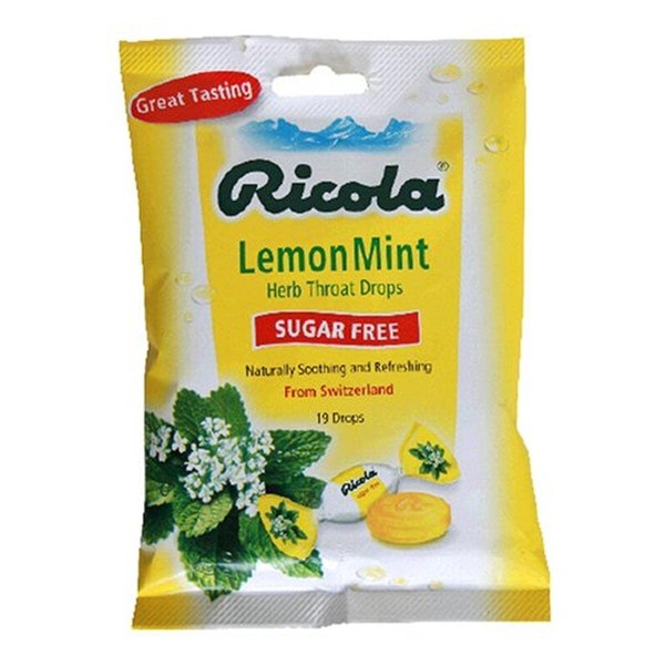 Ricola LemonMint Cough Suppressant Herb Throat Drops, Sugar Free, 19 Drops (Pack of 12), Fights Coughs Naturally, Soothes Throats