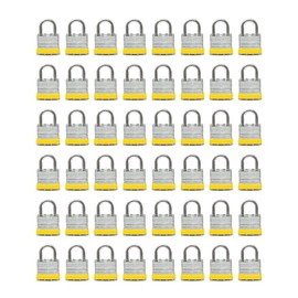 LanuBe Lock Laminated keyed Padlock (1-9/16", 40mm), keyed Alike Locks, Normal Shackle,Marked Yellow Plastic Hoop, Pack of 48